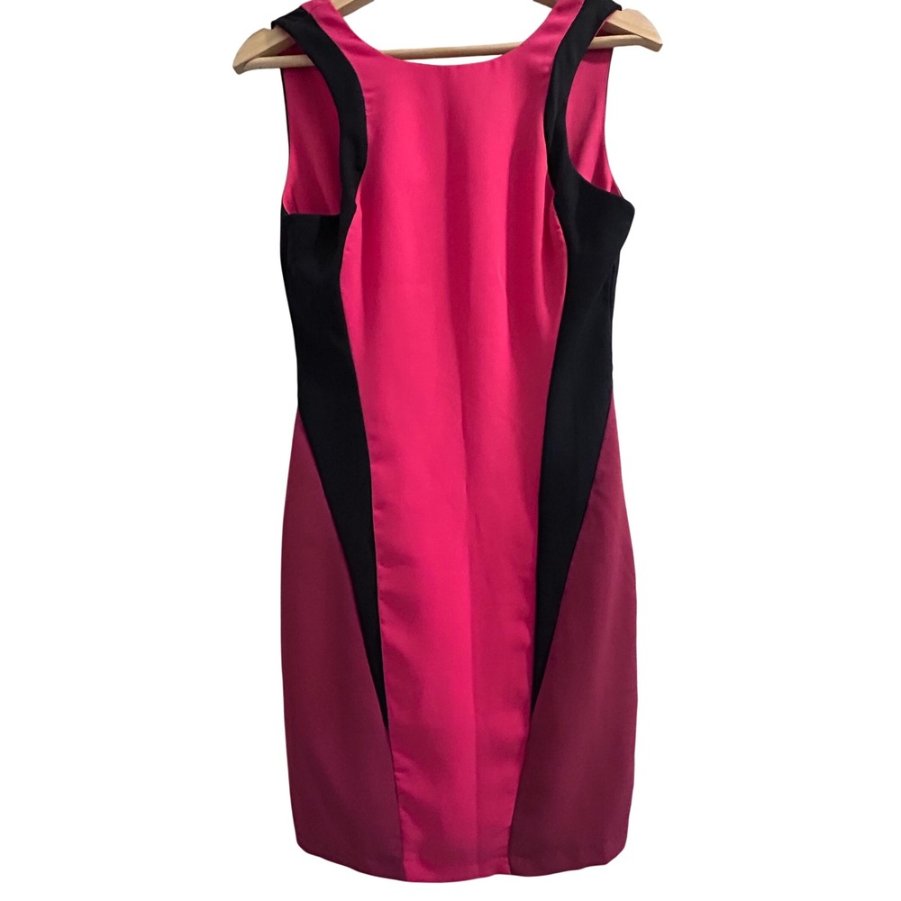 Lucy & Co Womens Fuchsia Pink Black Colorblock Sleeveless Sheath Dress Size S